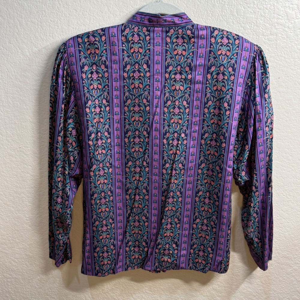 Vintage Prophecy Womens Sz 16 Purple Teal Artsy Floral Boho Eclectic Blouse Top - Picture 8 of 12